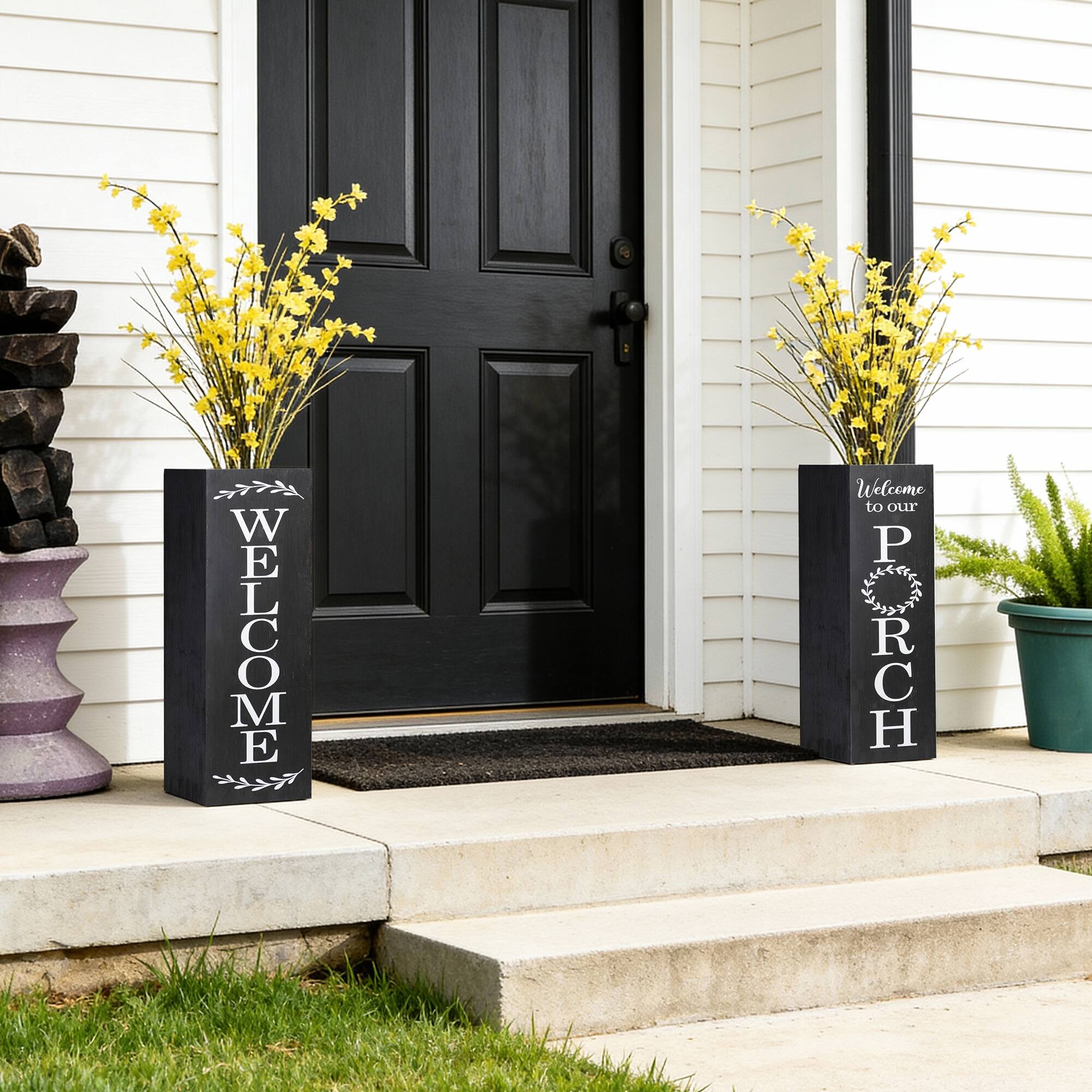 Glitzhome® 24" Double-Sided Solid Wood Black Boxed "WELCOME PORCH" Porch Sign